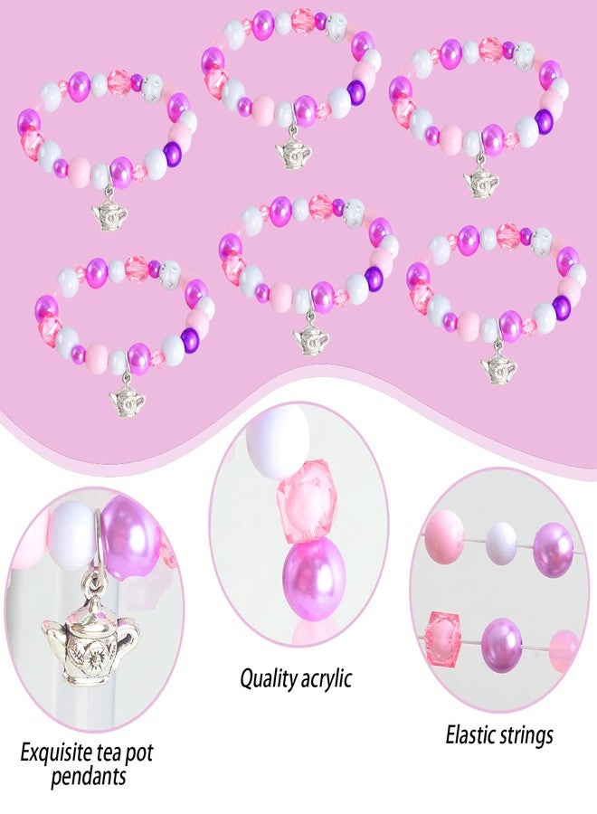 WANGDEFA 6 Pieces Tea Cup Party Bracelet set Tea Party Favors Supplies Tea Pot Pendant Beaded Bracelet for Tea Party Victorian Themed Party (Tea Cup Bracelet) - Image 3